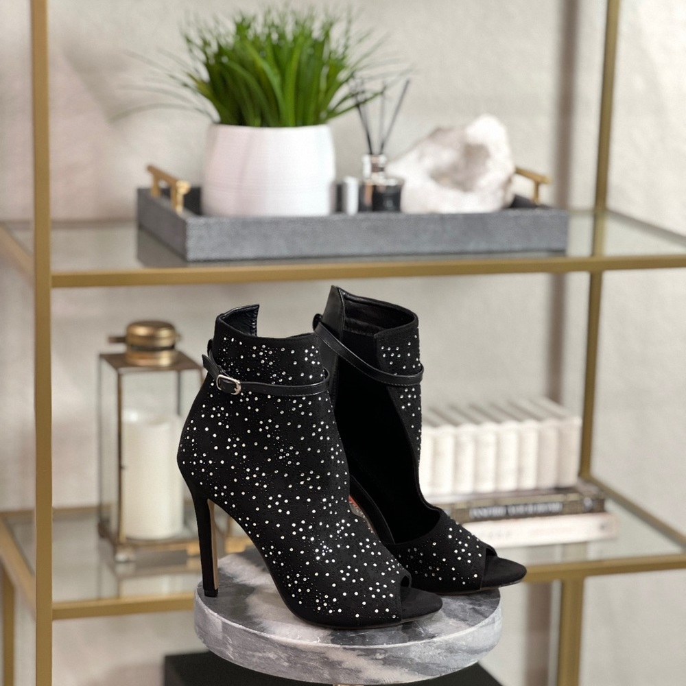 Heeled Rhinestone Open Toe Booties